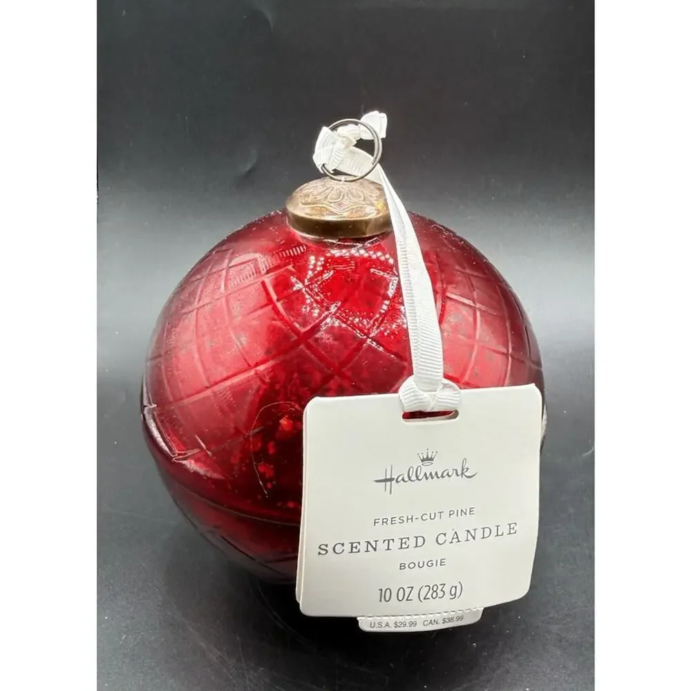 New! Hallmark RED Mercury Glass Ball Ornament CANDLE Fresh Cut Pine Scent -44D